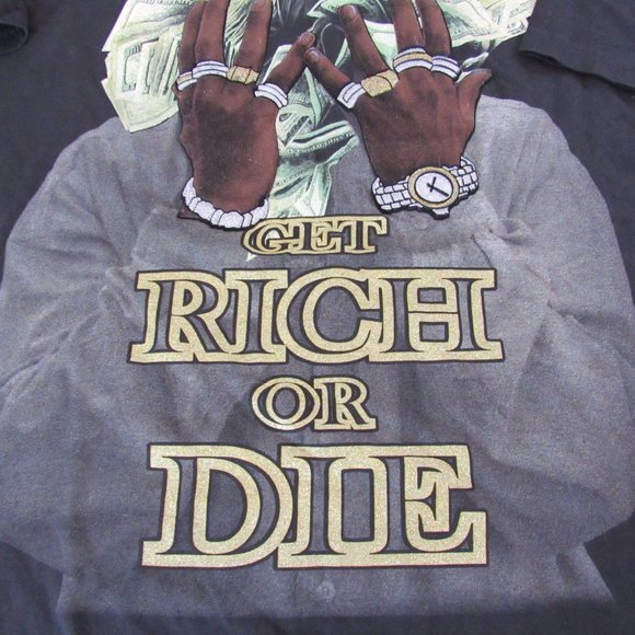 Vtg Get Rich or Die T-Shirt 3D Men's 4XL Velvet Street Wear Hip Hop Rap Tee RARE - Picture 3 of 14